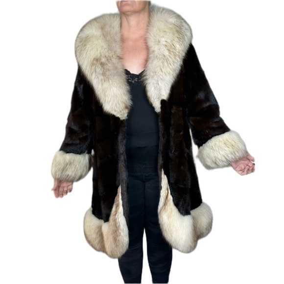 WOLF & MINK FUR STUNNING GENUINE Elegant Black Cream Teddy Jacket Soft Vintage - Picture 3 of 15